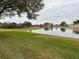 Serene lake view with lush green grass and mature trees at 25304 Forest Oak Ct, Leesburg, FL 34748