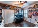 Spacious bedroom with a custom brick feature wall and plenty of shelving at 615 Del Pilar Dr, Groveland, FL 34736