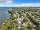 Aerial view showcasing home's waterfront location and neighborhood at 1559 Lakeshore Dr, Eustis, FL 32726