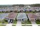 Aerial view of a residential neighborhood with houses and landscaping at 518 Narrow View Ln, Groveland, FL 34736