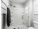 Clean and modern shower with glass enclosure and shelving at 3358 Quail Hollow Ct, The Villages, FL 32163
