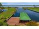 Private boat dock with covered boathouse on a tranquil lake at 17601 Sawgrass Run, Tavares, FL 32778