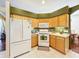 Well-equipped kitchen with white appliances and wood cabinets at 25611 Maurepas Ln, Leesburg, FL 34748