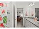 Bathroom with granite countertop and watermelon shower curtain at 2111 Emerald Springs Dr, Apopka, FL 32712