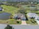 Aerial view of single-Gathering house near a pond and golf course at 21732 King Henry Ave, Leesburg, FL 34748