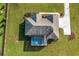 An aerial view of a home showcasing its roofline, pool, and landscaping at 38805 Ranch Gate Blvd, Umatilla, FL 32784