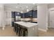 Modern kitchen with dark blue cabinetry, a large island, and stainless steel appliances at 38805 Ranch Gate Blvd, Umatilla, FL 32784