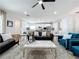Open living room with fireplace, large TV, and comfortable seating at 405 Amola Way, Howey In The Hills, FL 34737