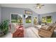 Bright sunroom with golf course views and comfy seating at 5533 Grove Mnr, Lady Lake, FL 32159