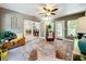 Sunroom with French doors, wicker chairs and a large area rug at 1415 E 9Th Ave, Mount Dora, FL 32757