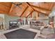Large living room with vaulted wood ceilings and a cozy fireplace at 4626 Ne 7Th St, Ocala, FL 34470