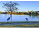 Scenic lake view with birds and neighborhood homes in background at 2154 Wallingford Loop, Mount Dora, FL 32757