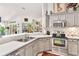Modern kitchen with stainless steel appliances and gray cabinets at 6147 Spinnaker Loop, Lady Lake, FL 32159