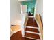 Wooden staircase with yellow walls and tropical mural at 100 W Myrtle St, Howey In The Hills, FL 34737