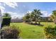 Landscaped backyard with lush lawn and tropical plants at 747 Bradford Loop, The Villages, FL 32163