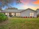 Home's backyard features a screened patio, grassy area, and potted plants at 4817 Summerbridge Cir, Leesburg, FL 34748