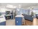 Modern kitchen with stainless steel appliances and blue island at 17925 Se 100Th Ter, Summerfield, FL 34491