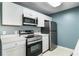 Kitchen with stainless steel appliances and white cabinets at 3141 Britannia Blvd # D, Kissimmee, FL 34747