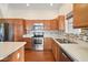 Modern kitchen with stainless steel appliances and wood cabinets at 3810 Cosmos Way, The Villages, FL 32163