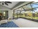 Relaxing screened porch with patio furniture and view of backyard at 27437 Desert Rose Ct, Leesburg, FL 34748
