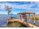 Private dock with boat lift and seating area at 3219 Landing Vw, Tavares, FL 32778
