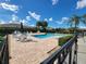 Community pool with patio furniture and lush landscaping at 727 Martinique Cir, Lakeland, FL 33803
