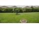 Spacious backyard with grassy lawn, bird bath, and privacy hedge at 7914 Lake James Blvd, Lakeland, FL 33810