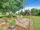 Relaxing backyard with fire pit and wooden deck at 665 Lake Clark Pl, Lakeland, FL 33813