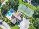 Aerial view of community pool and tennis court at 665 Lake Clark Pl, Lakeland, FL 33813