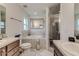 Clean bathroom with double vanity, soaking tub, and shower at 653 Hidden Lakes Ct, Haines City, FL 33844