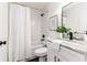 Clean bathroom with white vanity, granite countertop, and shower/tub combo at 4618 Crestview Ln, Lakeland, FL 33813