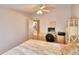 Bright bedroom with ensuite bathroom access and built-in workspace at 1742 Fox Hill Dr, Lakeland, FL 33810