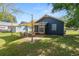 Backyard with patio furniture under shade sail, and grassy area at 1121 Josephine St, Lakeland, FL 33815