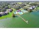 Aerial showing community, waterfront homes, tennis court and dock at 1 Loma Linda, Lakeland, FL 33813