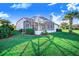 Landscaped backyard with screened patio at 4402 Fairway Oaks Ct, Mulberry, FL 33860