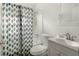 Clean bathroom with a shower/tub combo, vanity, and patterned curtain at 2473 Barbarossa, Deltona, FL 32738