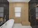 Modern bathroom with a built-in bench, walk-in shower, and marble tile at 2728 Sunrise Landing Ln, Lakeland, FL 33812