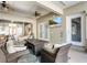 Covered patio area with wicker furniture and access to the home's interior at 6818 Hayter Drive, Lakeland, FL 33813
