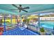 Screened porch with pool view, ceiling fan, and sitting area at 3915 Pipkin Creek Rd, Lakeland, FL 33811
