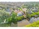 Aerial view of canal front property with private dock and pool at 40 Oak Tree Dr, New Smyrna Beach, FL 32169