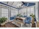 Charming dining room with a wooden table, blue chairs, and a chandelier at 412 S Peninsula Ave, New Smyrna Beach, FL 32169