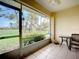 Spacious screened-in porch with view of the backyard and golf course at 1805 Turnbull Lakes Dr, New Smyrna Beach, FL 32168