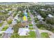Aerial view showcasing home's location, neighborhood, and proximity to waterways at 624 S Pine St, New Smyrna Beach, FL 32169