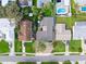 Aerial view showcasing home's location and surrounding properties at 624 S Pine St, New Smyrna Beach, FL 32169