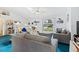 Living room features comfortable seating and large windows overlooking the backyard at 1331 Umbrella Tree Dr, Edgewater, FL 32132
