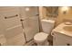 Clean bathroom with shower and toilet at 40 Sandra Cir, New Smyrna Beach, FL 32168