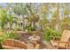 Peaceful backyard with a charming seating area and lush greenery at 216 Florida Ave, New Smyrna Beach, FL 32169