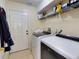 Bright laundry room with washer, dryer, and ample storage at 6812 Stoneheath Ln, Port Orange, FL 32128