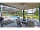 Screened patio with pool and lake view, perfect for dining at 1317 Spring Lake Ter, Ocoee, FL 34761