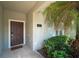 Townhouse entry with dark brown door and landscaping at 4803 Brier Rose Ln, Kissimmee, FL 34746